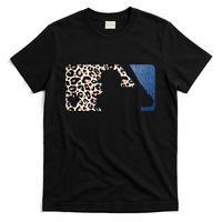 Cute Leopard Blue Jean Print Baseball Logo T-Shirt