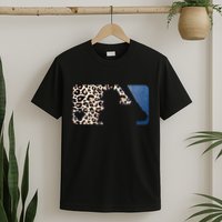 Cute Leopard Blue Jean Print Baseball Logo T-Shirt
