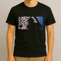Cute Leopard Blue Jean Print Baseball Logo T-Shirt