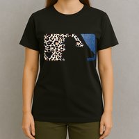 Cute Leopard Blue Jean Print Baseball Logo T-Shirt
