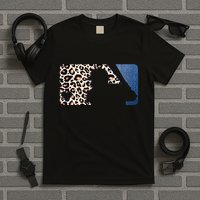Cute Leopard Blue Jean Print Baseball Logo T-Shirt