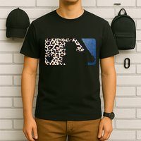 Cute Leopard Blue Jean Print Baseball Logo T-Shirt