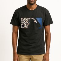 Cute Leopard Blue Jean Print Baseball Logo Tall T-Shirt