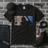 Cute Leopard Blue Jean Print Baseball Logo Tall T-Shirt