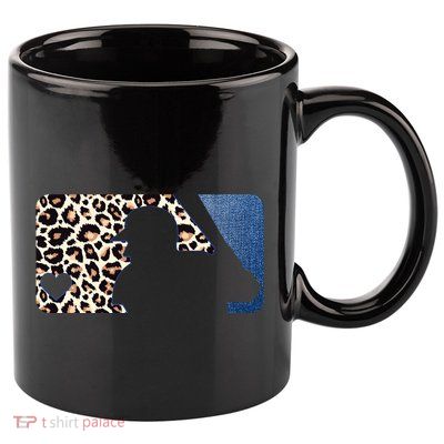 Cute Leopard Blue Jean Print Baseball Logo 11oz C Handle Ceramic Mug