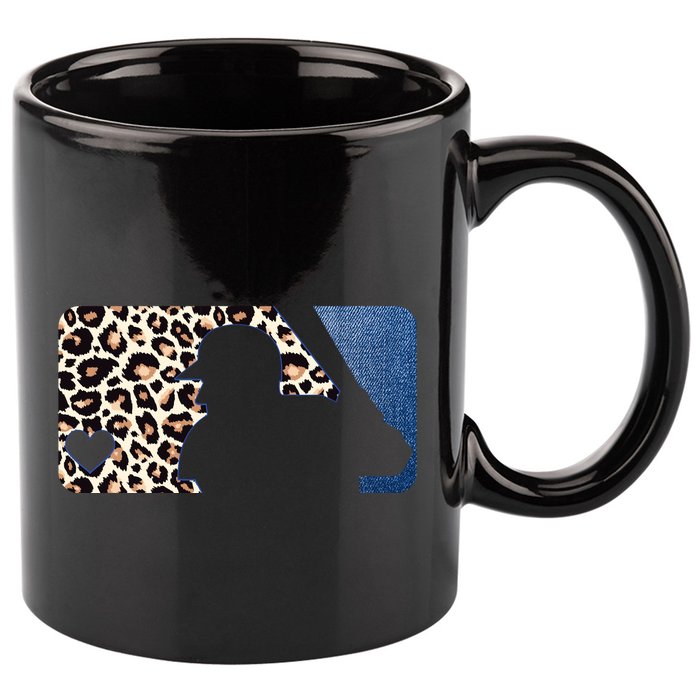 Cute Leopard Blue Jean Print Baseball Logo 11oz C Handle Ceramic Mug