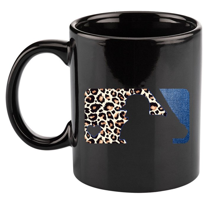 Cute Leopard Blue Jean Print Baseball Logo 11oz C Handle Ceramic Mug