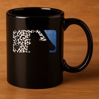 Cute Leopard Blue Jean Print Baseball Logo 11oz C Handle Ceramic Mug