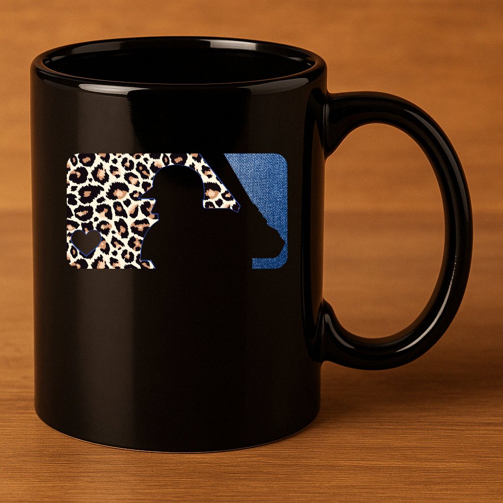 Cute Leopard Blue Jean Print Baseball Logo 11oz C Handle Ceramic Mug