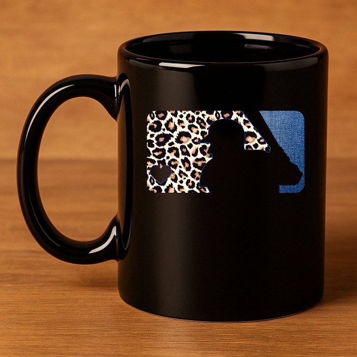 Cute Leopard Blue Jean Print Baseball Logo 11oz C Handle Ceramic Mug