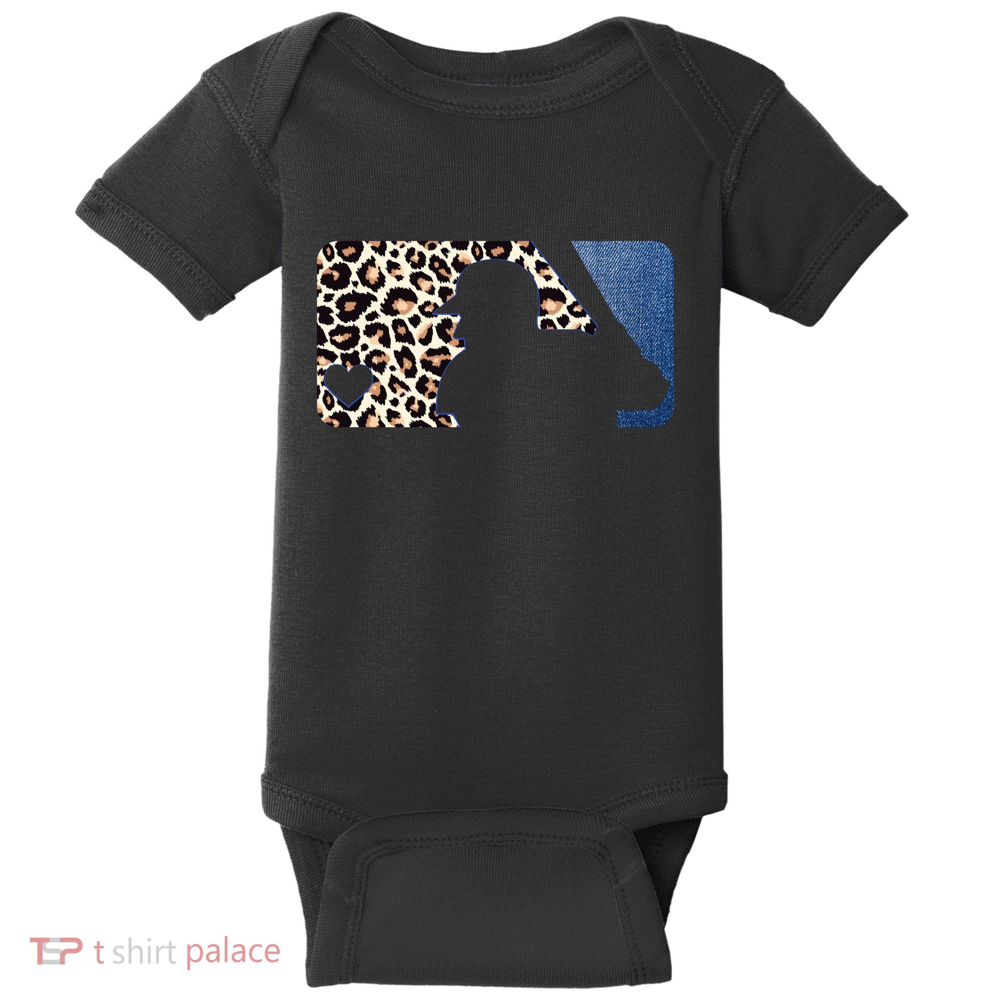 Cute Leopard Blue Jean Print Baseball Logo Baby Bodysuit