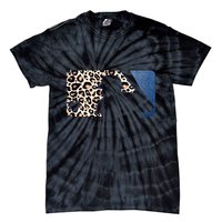 Cute Leopard Blue Jean Print Baseball Logo Tie-Dye T-Shirt