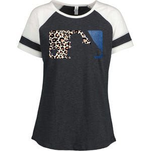 Cute Leopard Blue Jean Print Baseball Logo Enza Ladies Jersey Colorblock Tee