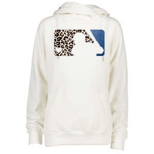 Cute Leopard Blue Jean Print Baseball Logo Womens Funnel Neck Pullover Hood