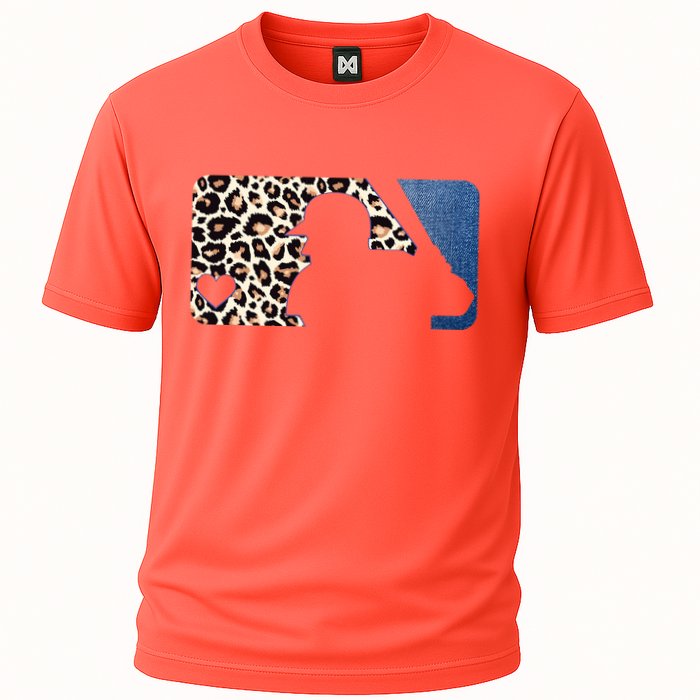 Cute Leopard Blue Jean Print Baseball Logo Cooling Performance Crew T-Shirt