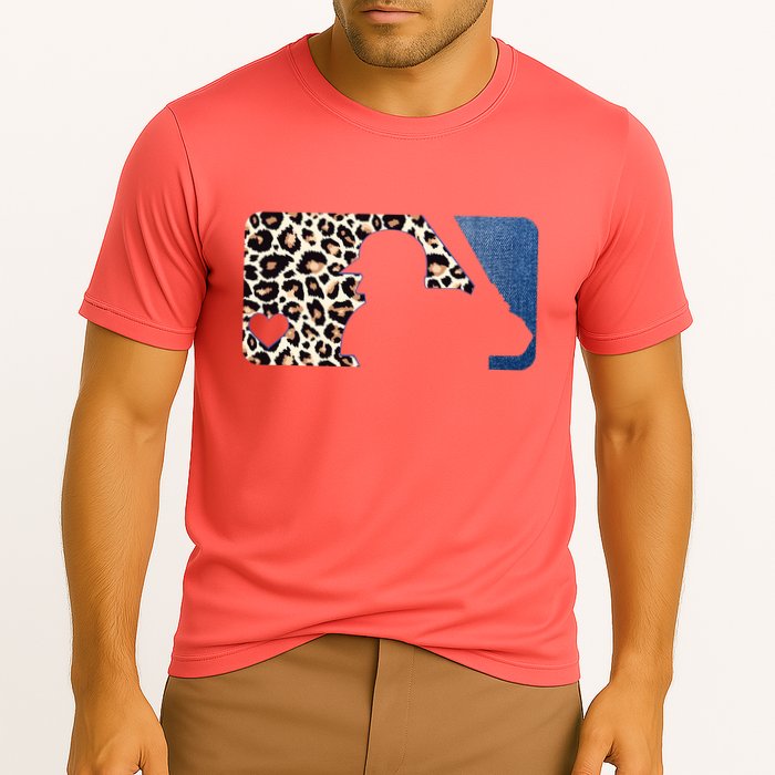 Cute Leopard Blue Jean Print Baseball Logo Cooling Performance Crew T-Shirt