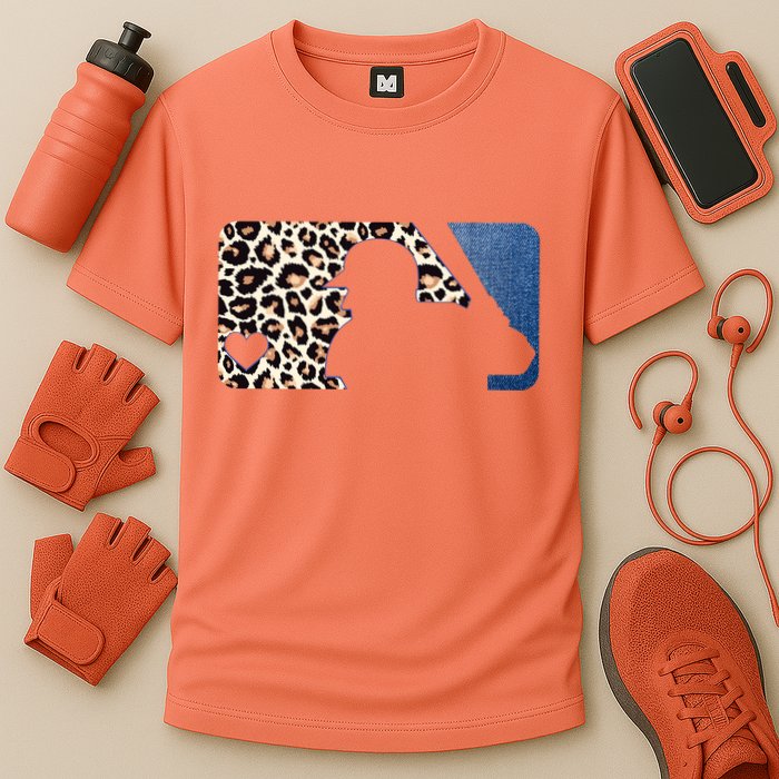 Cute Leopard Blue Jean Print Baseball Logo Cooling Performance Crew T-Shirt