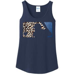 Cute Leopard Blue Jean Print Baseball Logo Ladies Essential Tank