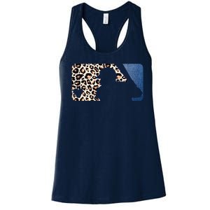 Cute Leopard Blue Jean Print Baseball Logo Women's Racerback Tank