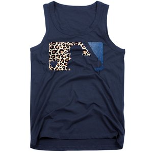 Cute Leopard Blue Jean Print Baseball Logo Tank Top