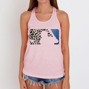 Cute Leopard Blue Jean Print Baseball Logo Women's Knotted Racerback Tank