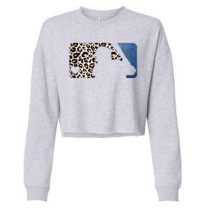 Cute Leopard Blue Jean Print Baseball Logo Cropped Pullover Crew