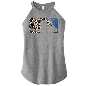 Cute Leopard Blue Jean Print Baseball Logo Women's Perfect Tri Rocker Tank