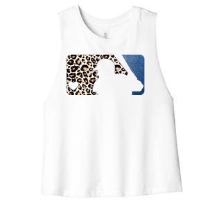 Cute Leopard Blue Jean Print Baseball Logo Women's Racerback Cropped Tank