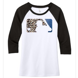 Cute Leopard Blue Jean Print Baseball Logo Women's Tri-Blend 3/4-Sleeve Raglan Shirt