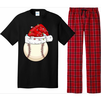 Christmas Lights Baseball Santa Hat Catcher Pitcher Pj Gift Pajama Set