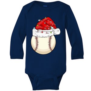 Christmas Lights Baseball Santa Hat Catcher Pitcher Pj Gift Baby Long Sleeve Bodysuit