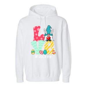 Cute Love Bunny Gnome Hockey Eggs Hunting Easter Day Gift Garment-Dyed Fleece Hoodie