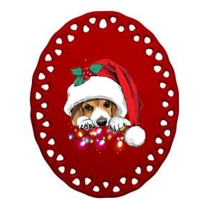 Christmas Lights Beagle Funny Dog Xmas Cool Gift Ceramic Oval Ornament