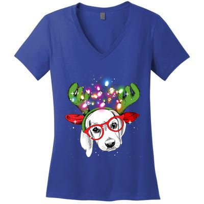 Christmas Lights Beagle Funny Xmas Funny Gift Women's V-Neck T-Shirt