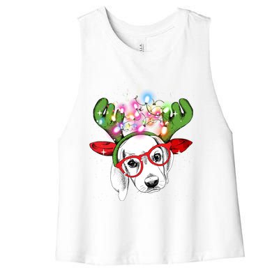 Christmas Lights Beagle Funny Xmas Funny Gift Women's Racerback Cropped Tank