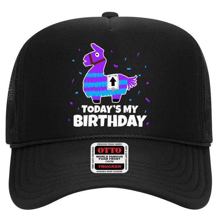 Cute Llama Birthday Party Celebration High Crown Mesh Back Trucker Hat