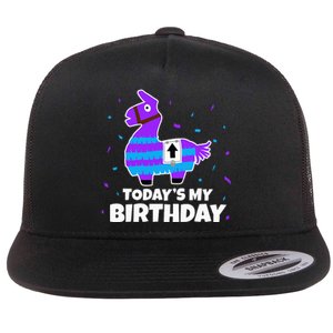 Cute Llama Birthday Party Celebration Flat Bill Trucker Hat