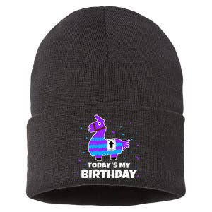 Cute Llama Birthday Party Celebration Sustainable Knit Beanie