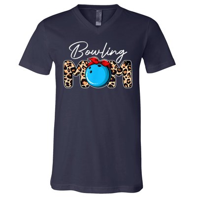 Cute Leopard Bowling Mom Mama Sport Lover Mother's Day V-Neck T-Shirt