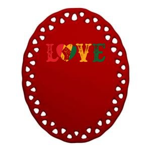 Cute LOVE Black History Month Strong African Girl Ceramic Oval Ornament