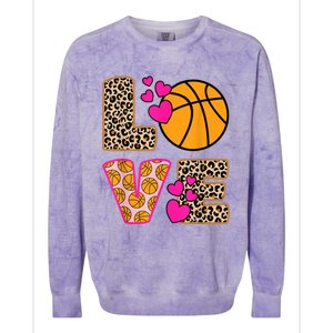 Cute Love Basketball Leopard Print Women Girls Basketball Colorblast Crewneck Sweatshirt