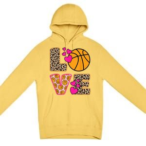 Cute Love Basketball Leopard Print Women Girls Basketball Premium Pullover Hoodie