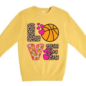 Cute Love Basketball Leopard Print Women Girls Basketball Premium Crewneck Sweatshirt