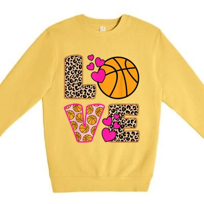 Cute Love Basketball Leopard Print Women Girls Basketball Premium Crewneck Sweatshirt