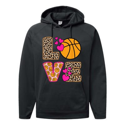 Cute Love Basketball Leopard Print Women Girls Basketball Performance Fleece Hoodie