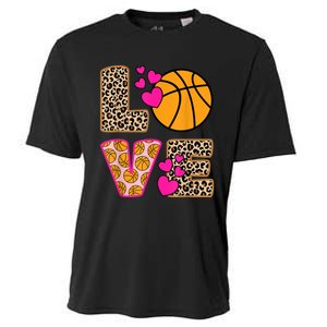 Cute Love Basketball Leopard Print Women Girls Basketball Cooling Performance Crew T-Shirt