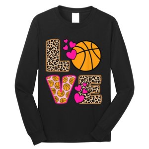 Cute Love Basketball Leopard Print Women Girls Basketball Long Sleeve Shirt