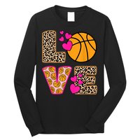 Cute Love Basketball Leopard Print Women Girls Basketball Long Sleeve Shirt