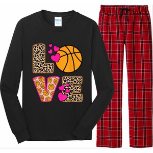 Cute Love Basketball Leopard Print Women Girls Basketball Long Sleeve Pajama Set