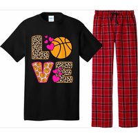 Cute Love Basketball Leopard Print Women Girls Basketball Pajama Set